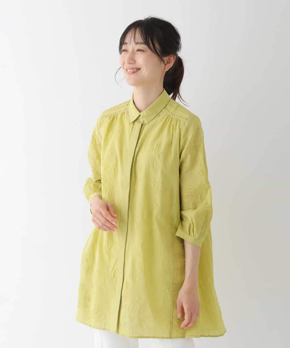 RBBGT06280 HIROKO BIS(ヒロコ ビス) 【洗える】塩縮加工Aラインチュニックブラウス イエロー