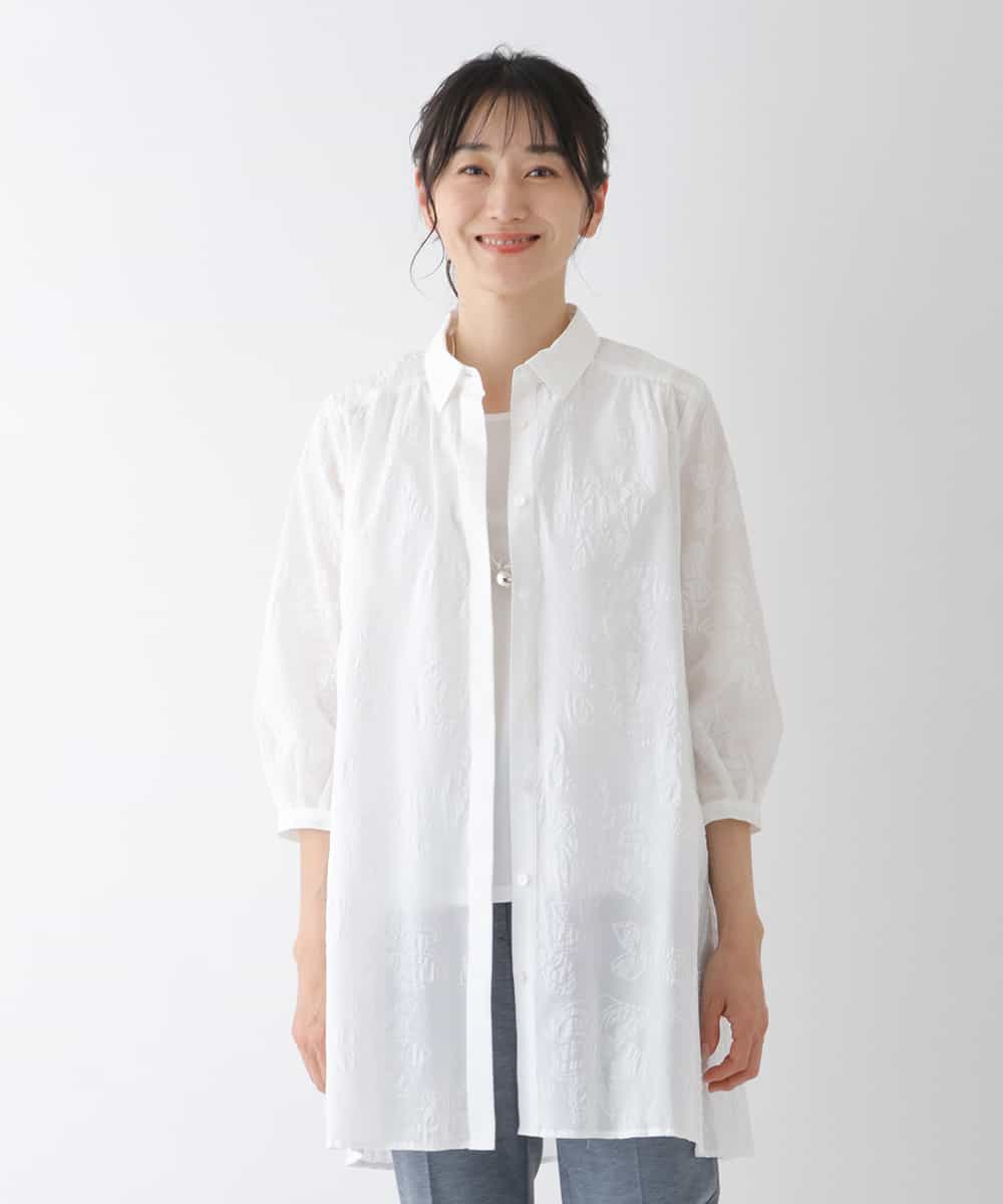 RBBGT06280 HIROKO BIS(ヒロコ ビス) 【洗える】塩縮加工Aラインチュニックブラウス ホワイト
