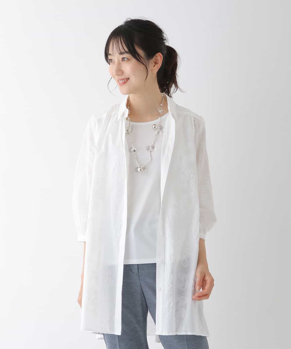 RBBGT06280 HIROKO BIS(ヒロコ ビス) 【洗える】塩縮加工Aラインチュニックブラウス ホワイト