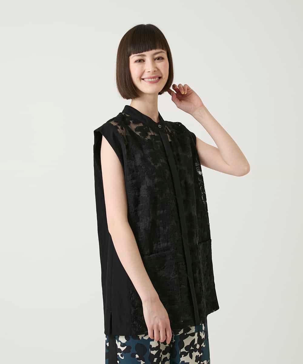 RBBHE01290 HIROKO BIS(ヒロコ ビス) 【先行予約】オーガンジー刺繍デザインジレ ブラック
