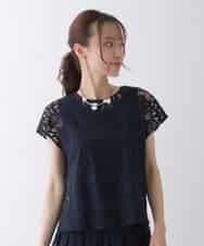 RBBHS05260 HIROKO BIS(ヒロコ ビス) 【洗える】フラワー刺繍チュールブラウス ネイビー