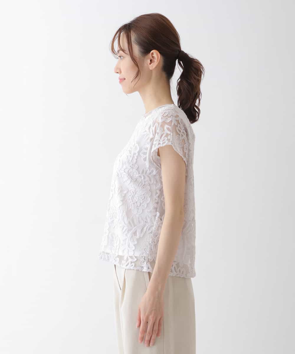 RBBHS05260 HIROKO BIS(ヒロコ ビス) 【洗える】フラワー刺繍チュールブラウス ライトグレー
