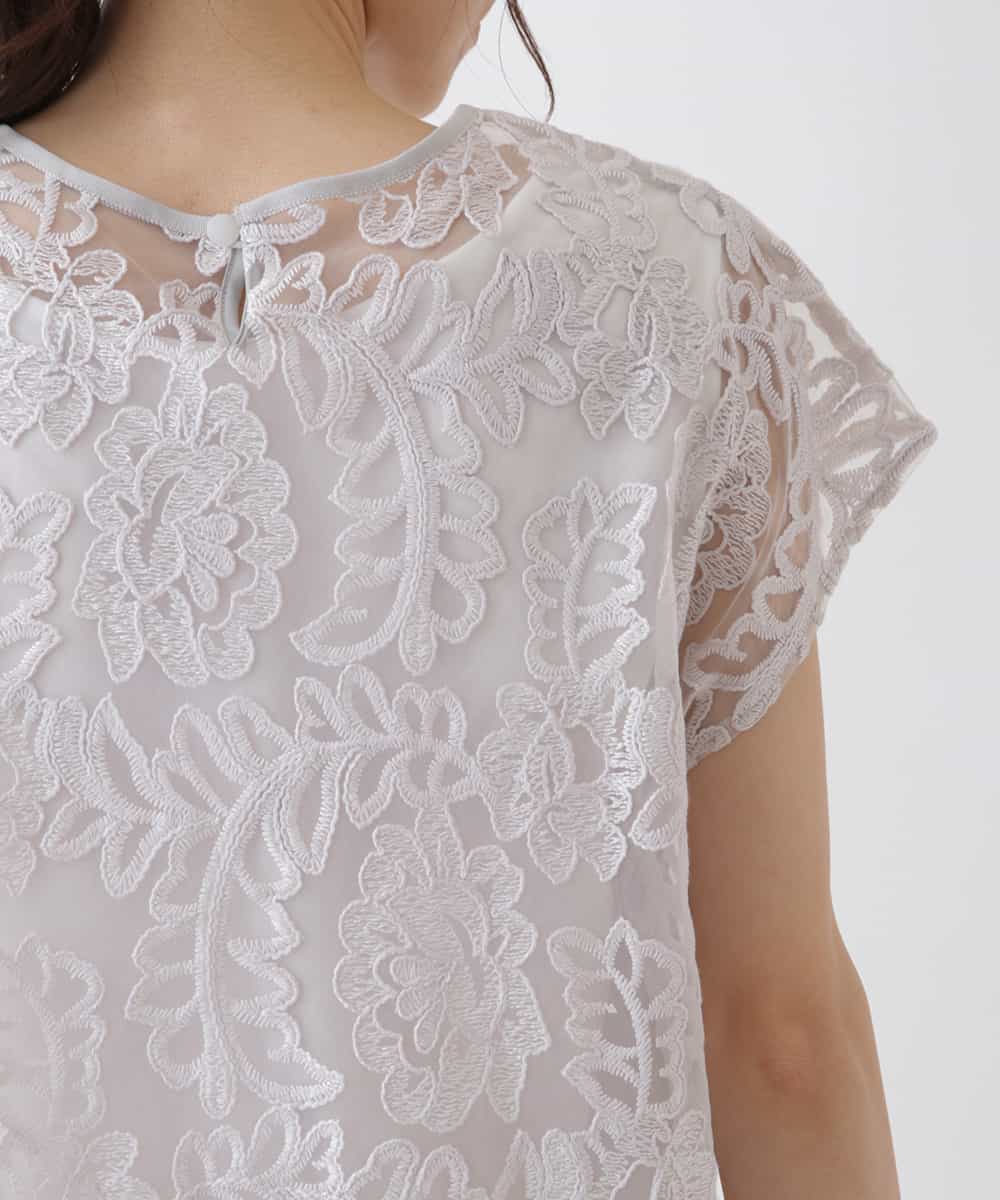 RBBHS05260 HIROKO BIS(ヒロコ ビス) 【洗える】フラワー刺繍チュールブラウス ライトグレー