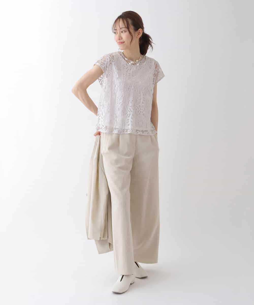 RBBHS05260 HIROKO BIS(ヒロコ ビス) 【洗える】フラワー刺繍チュールブラウス ライトグレー