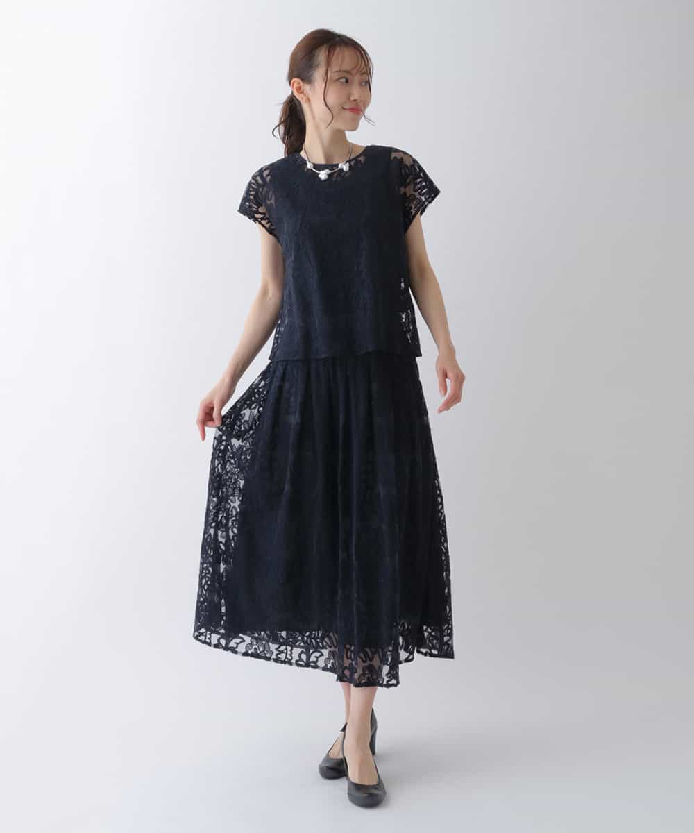 RBBHS05260 HIROKO BIS(ヒロコ ビス) 【洗える】フラワー刺繍チュールブラウス ライトグレー
