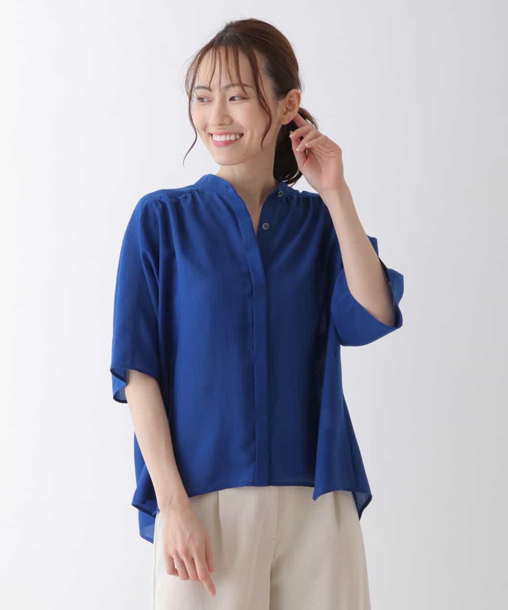 RBBHS10210 HIROKO BIS(ヒロコ ビス) 【洗濯機で洗える】イレギュラーヘムバンドカラーシャツ ブルー