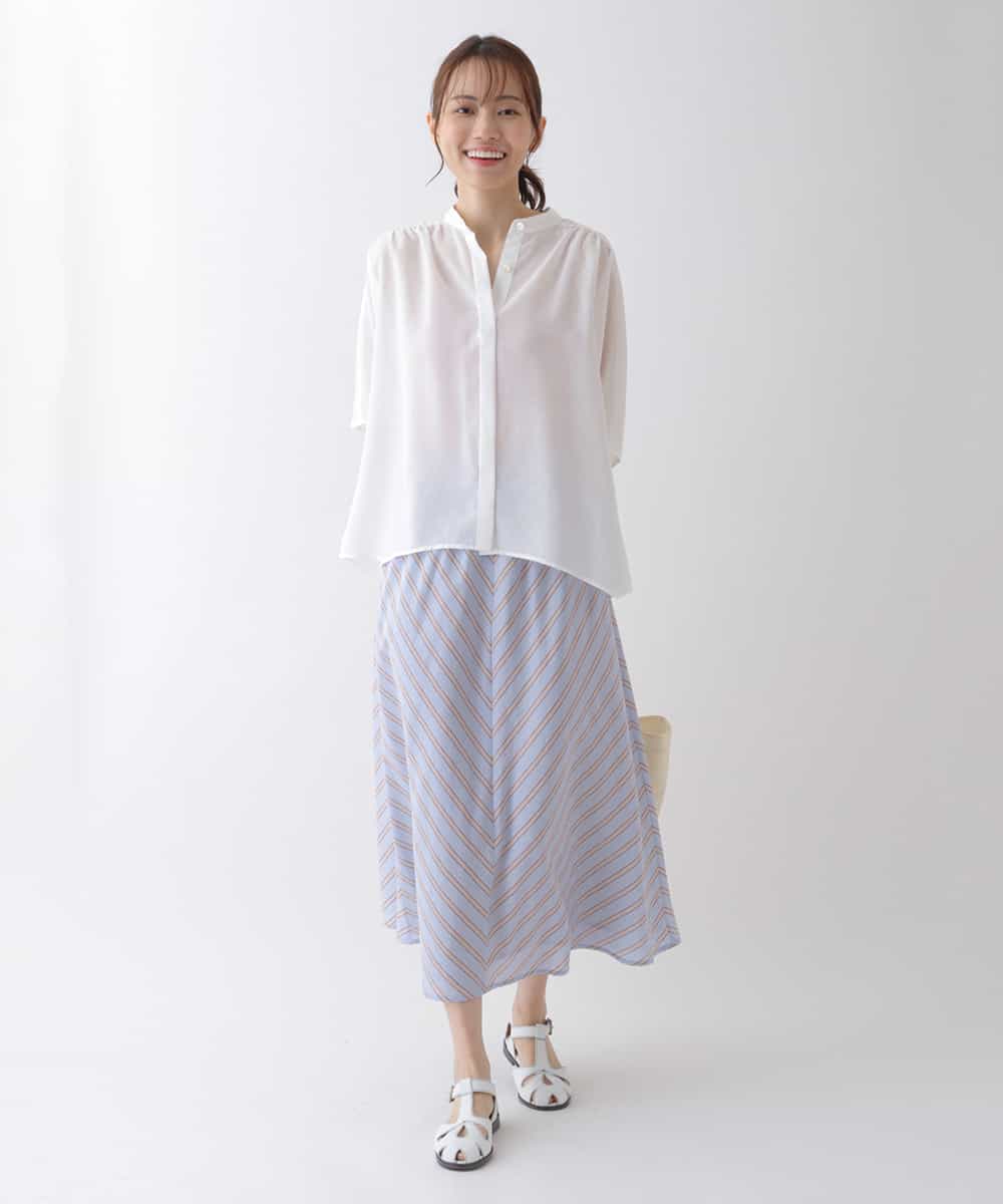 RBBHS10210 HIROKO BIS(ヒロコ ビス) 【洗濯機で洗える】イレギュラーヘムバンドカラーシャツ ブルー