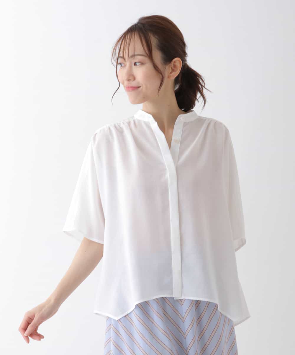 RBBHS10210 HIROKO BIS(ヒロコ ビス) 【洗濯機で洗える】イレギュラーヘムバンドカラーシャツ ホワイト