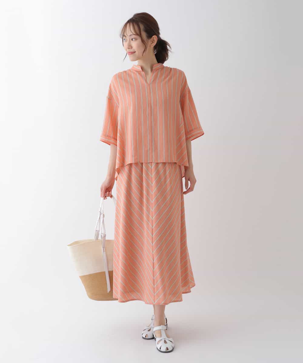 RBBHS16230 HIROKO BIS(ヒロコ ビス) 【洗える】ストライプデザインプルオーバーシャツ ピンク