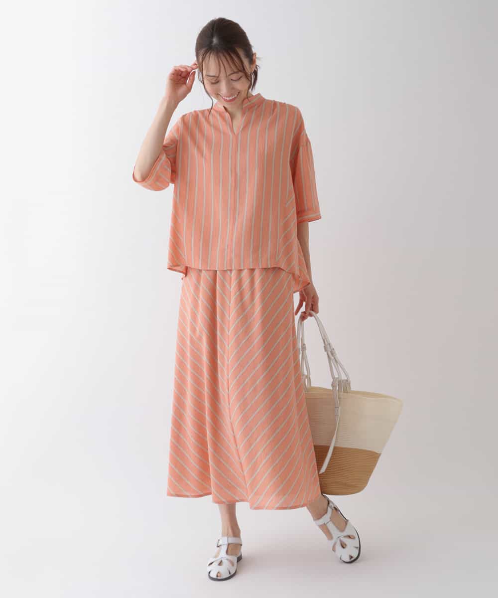 RBBHS16230 HIROKO BIS(ヒロコ ビス) 【洗える】ストライプデザインプルオーバーシャツ ピンク