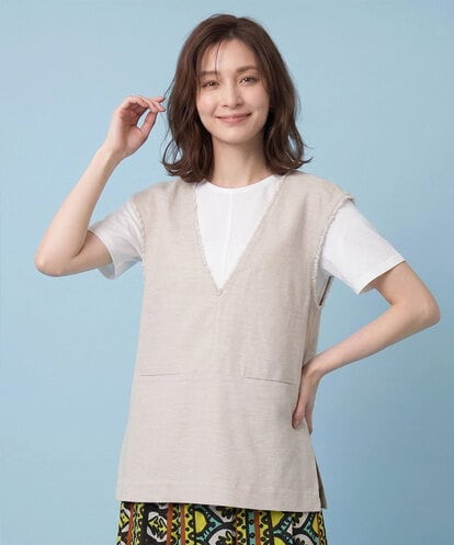 RBBHV05230 HIROKO BIS コットンリネンVネックジレ /洗える