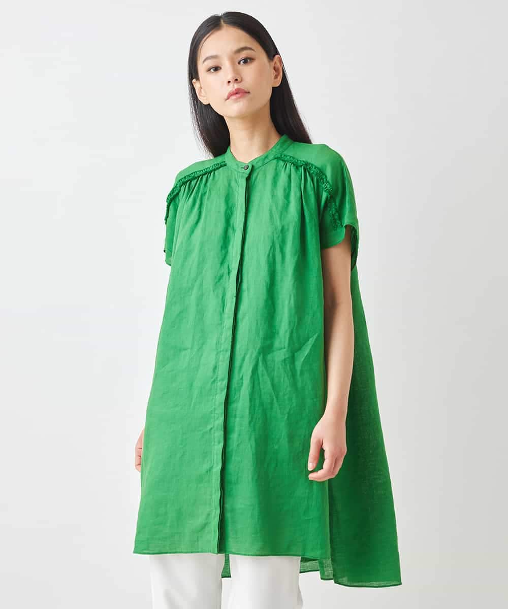RBBHV32230 HIROKO BIS(ヒロコ ビス) 麻製品染めロング丈ブラウス /洗える グリーン