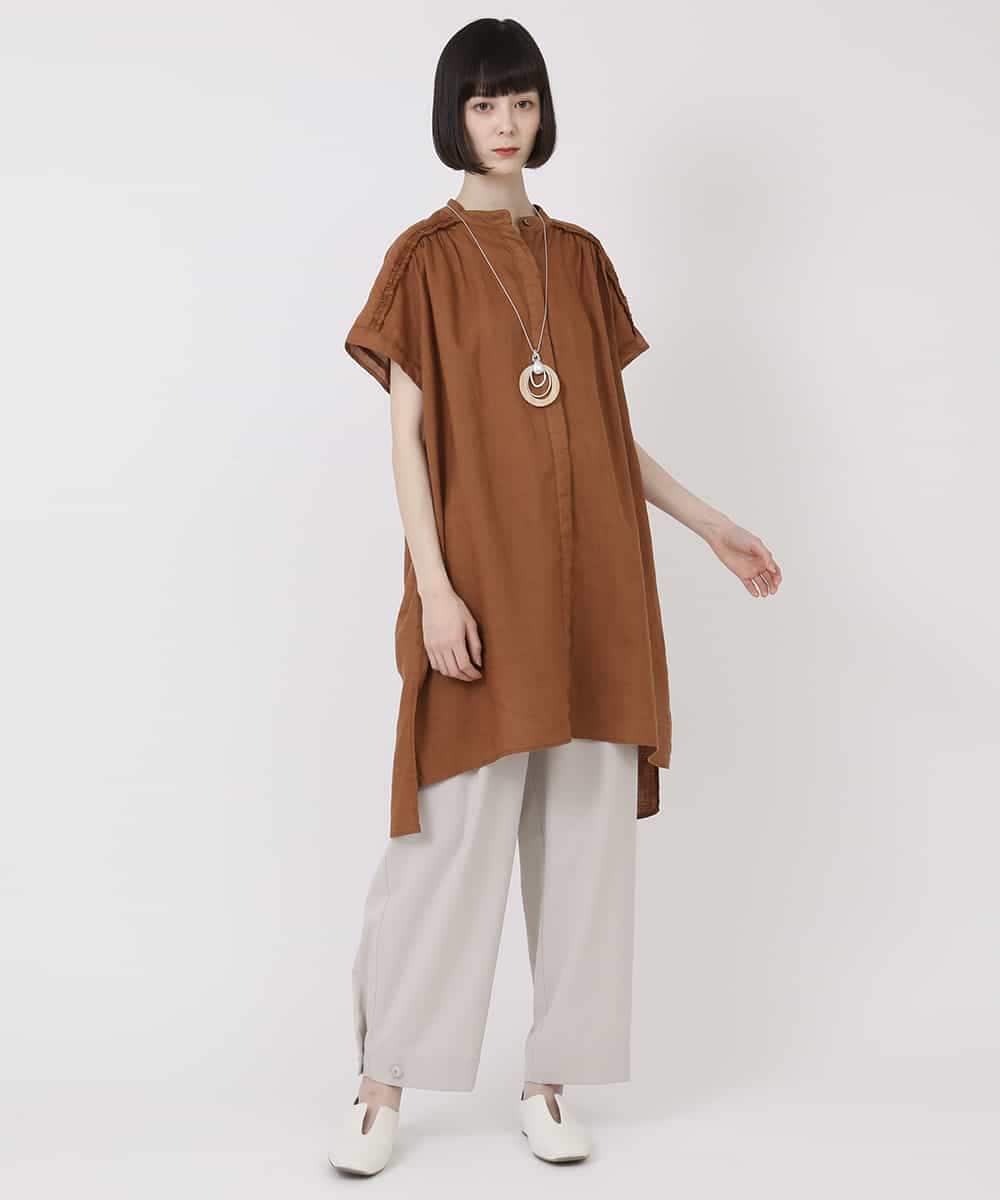 RBBHV32230 HIROKO BIS(ヒロコ ビス) 麻製品染めロング丈ブラウス /洗える ブラウン