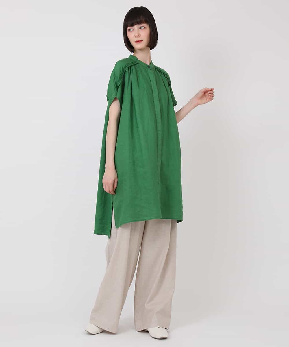 RBBHV32230 HIROKO BIS(ヒロコ ビス) 麻製品染めロング丈ブラウス /洗える ブラウン