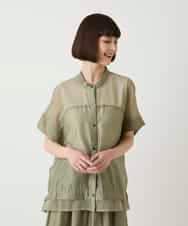 RBBIE02230 HIROKO BIS(ヒロコ ビス) メッシュアクセントスクエアシルエットブラウス /洗える ブラウン