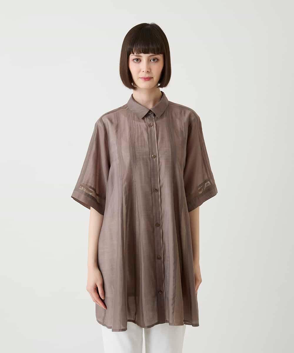 RBBIE03270 HIROKO BIS(ヒロコ ビス) メッシュアクセントシアーチュニックシャツ /洗える ブラウン