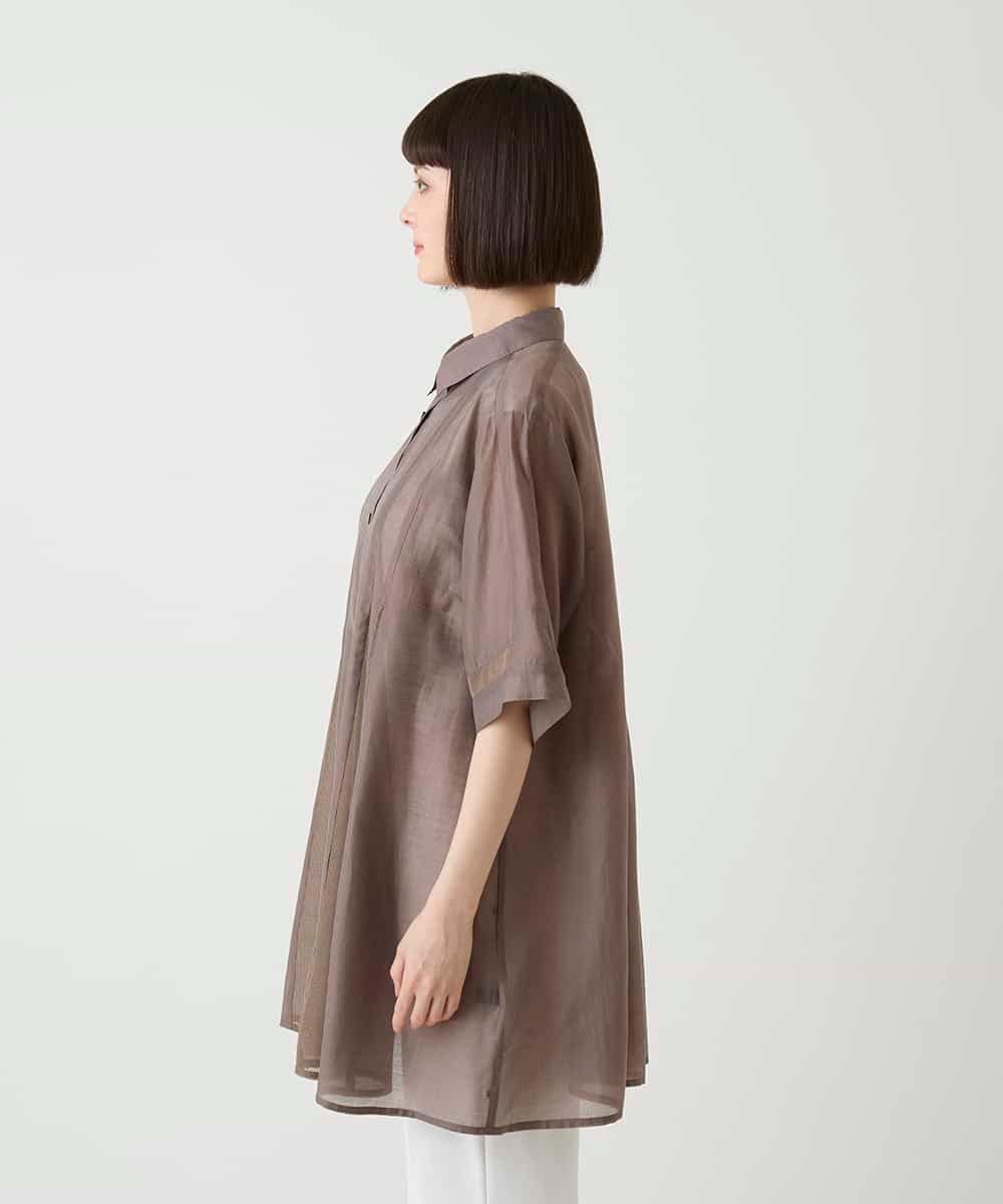 RBBIE03270 HIROKO BIS(ヒロコ ビス) メッシュアクセントシアーチュニックシャツ /洗える ブラウン
