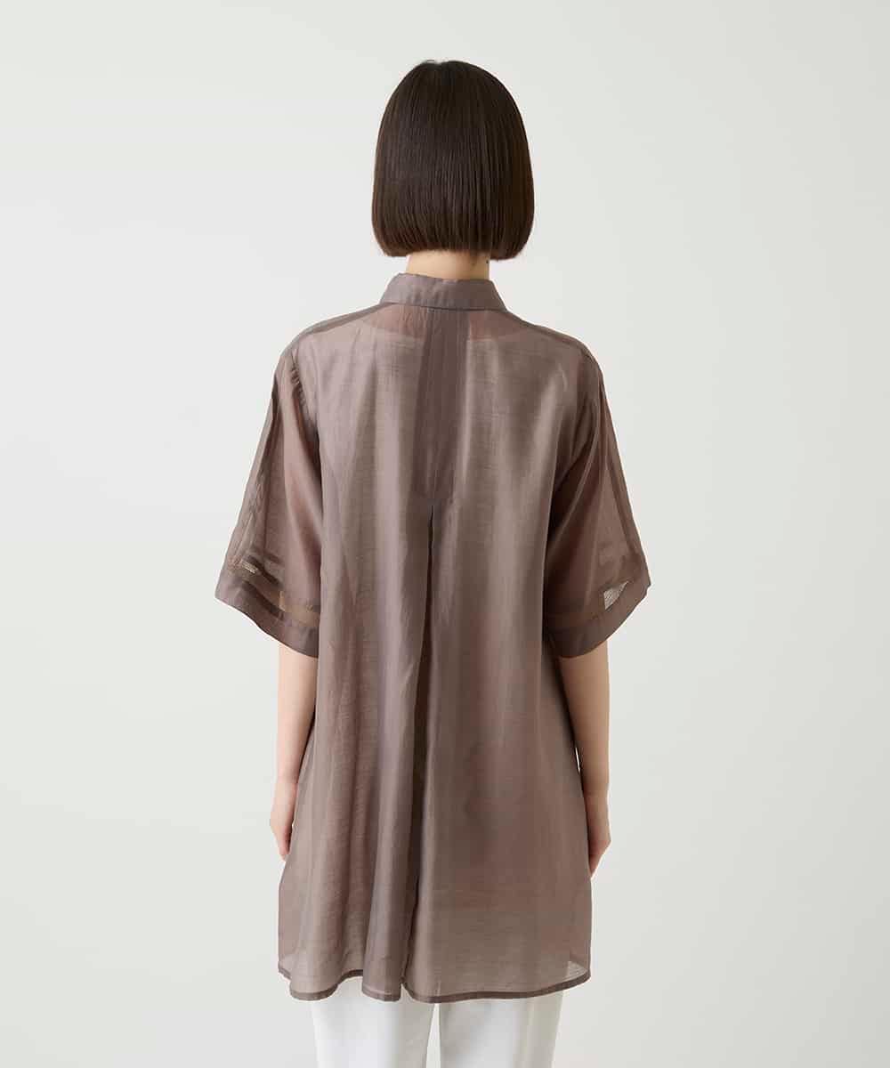 RBBIE03270 HIROKO BIS(ヒロコ ビス) メッシュアクセントシアーチュニックシャツ /洗える ブラウン