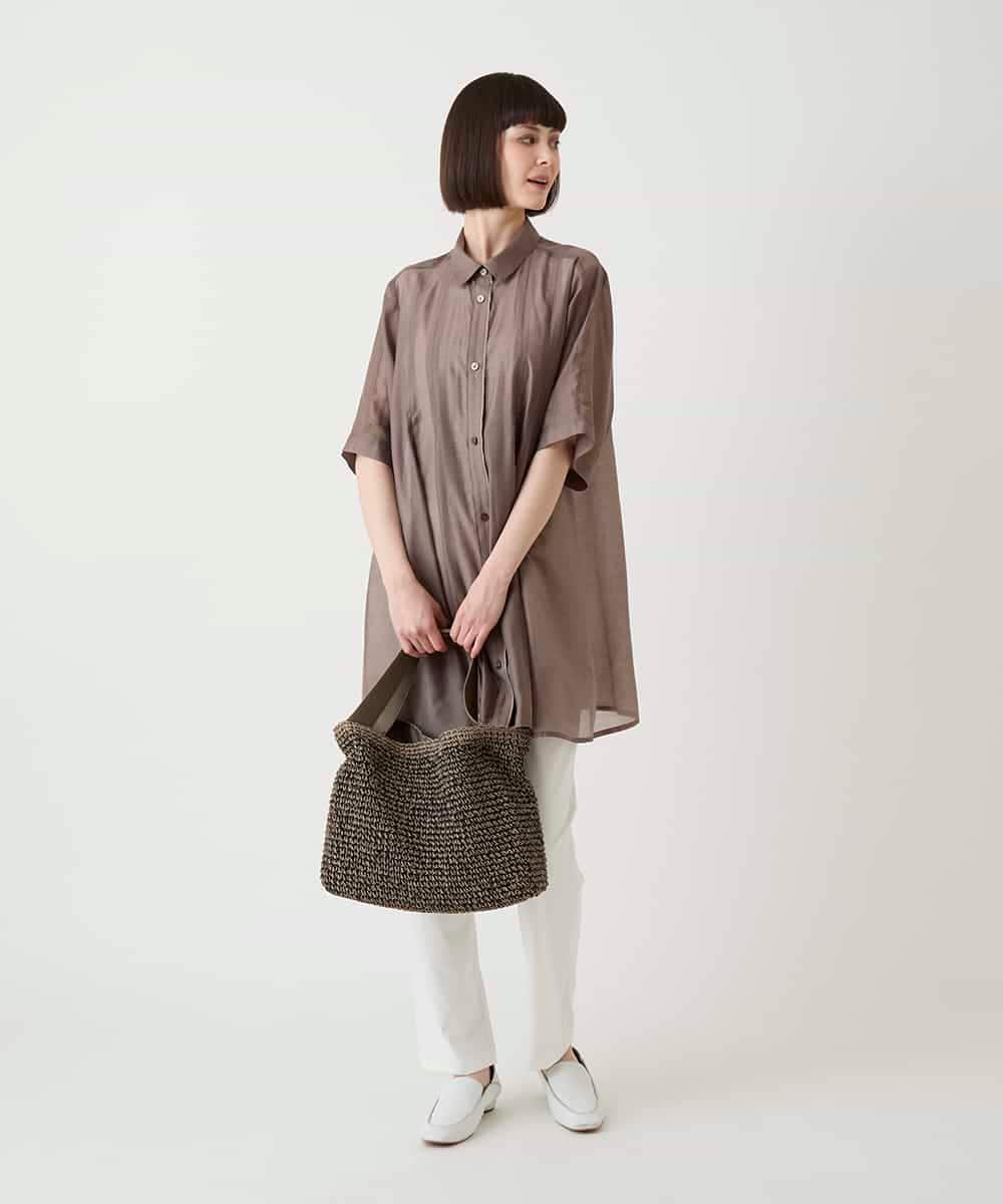 RBBIE03270 HIROKO BIS(ヒロコ ビス) メッシュアクセントシアーチュニックシャツ /洗える ブラウン