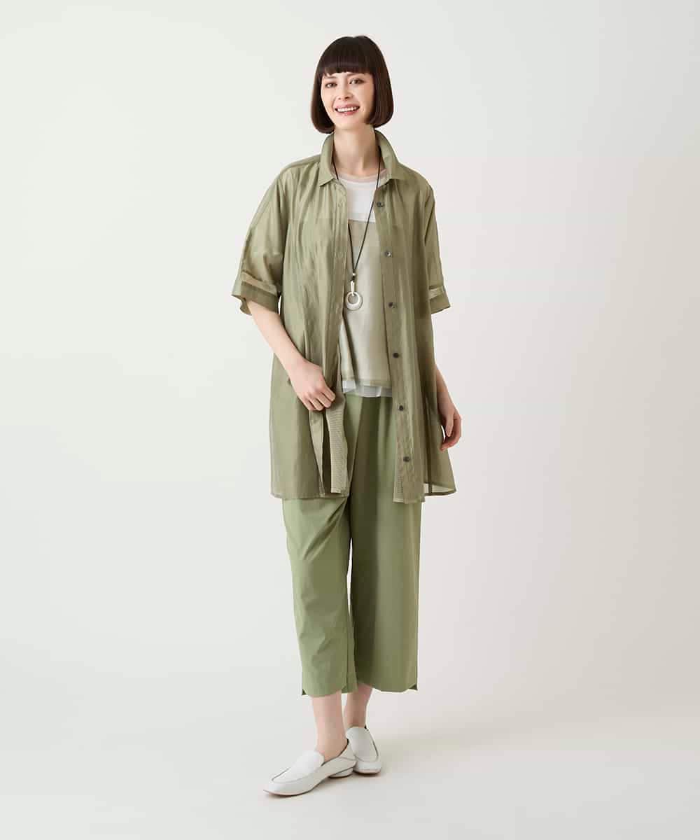 RBBIE03270 HIROKO BIS(ヒロコ ビス) メッシュアクセントシアーチュニックシャツ /洗える ブラウン