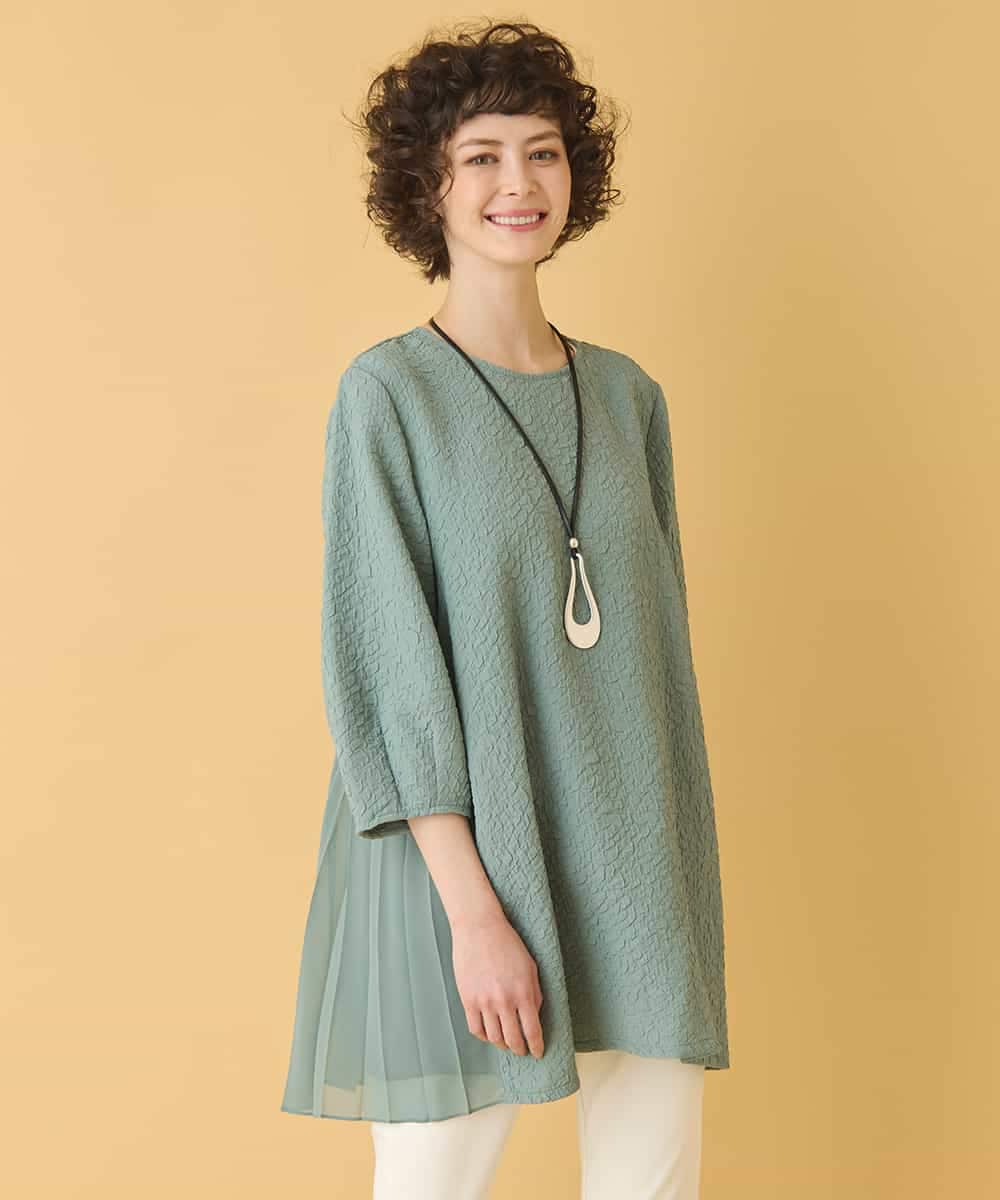 RBBIW41290 HIROKO BIS(ヒロコ ビス) ふくれジャカードプリーツジョイントチュニック /洗える グリーン