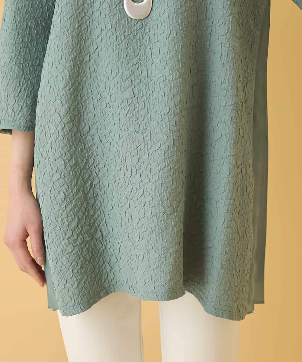 RBBIW41290 HIROKO BIS(ヒロコ ビス) ふくれジャカードプリーツジョイントチュニック /洗える グリーン