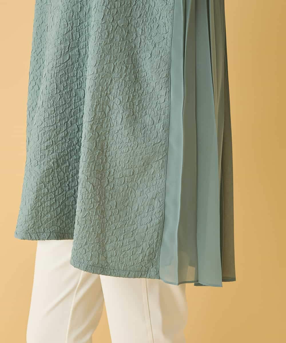 RBBIW41290 HIROKO BIS(ヒロコ ビス) ふくれジャカードプリーツジョイントチュニック /洗える グリーン