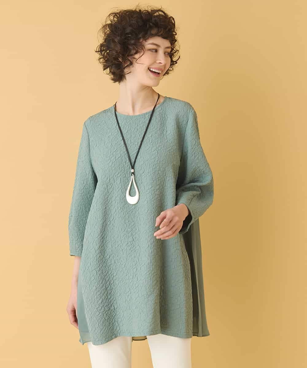 RBBIW41290 HIROKO BIS(ヒロコ ビス) ふくれジャカードプリーツジョイントチュニック /洗える グリーン