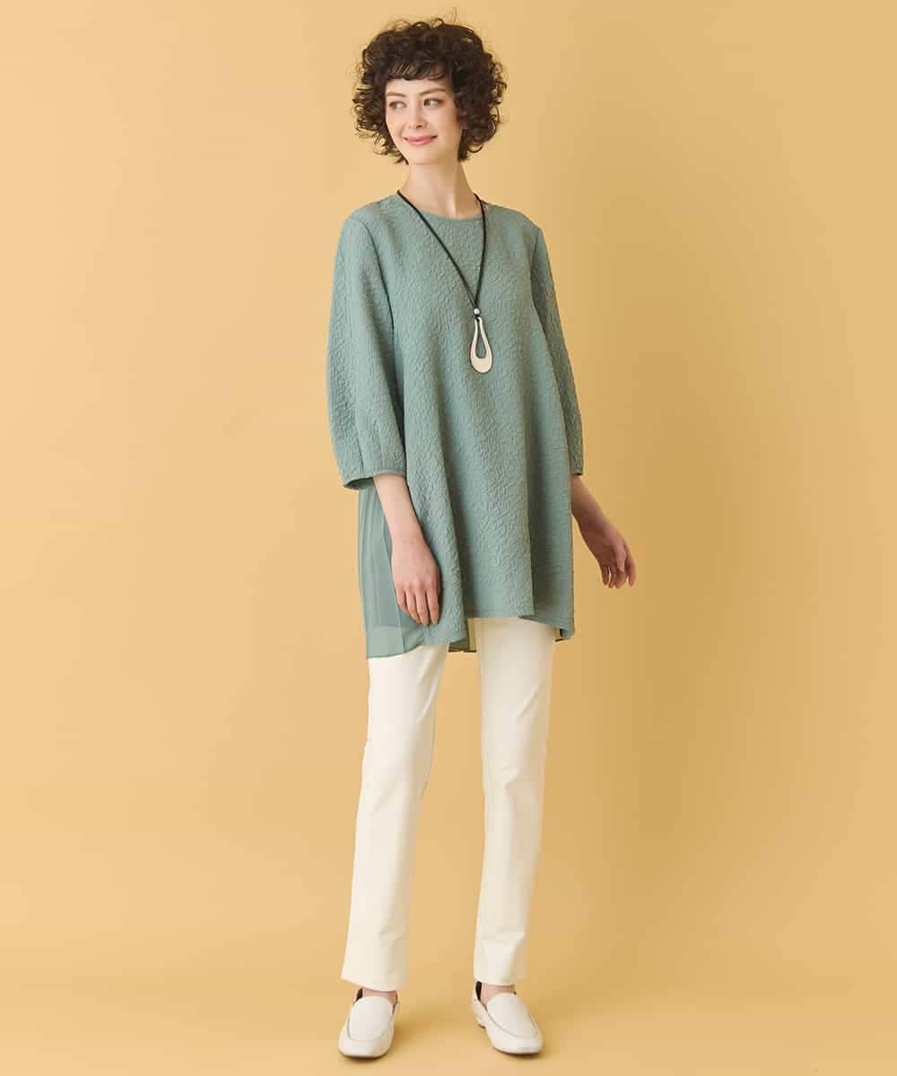 RBBIW41290 HIROKO BIS(ヒロコ ビス) ふくれジャカードプリーツジョイントチュニック /洗える グリーン