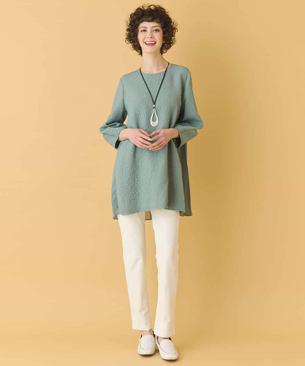 RBBIW41290 HIROKO BIS(ヒロコ ビス) ふくれジャカードプリーツジョイントチュニック /洗える グリーン