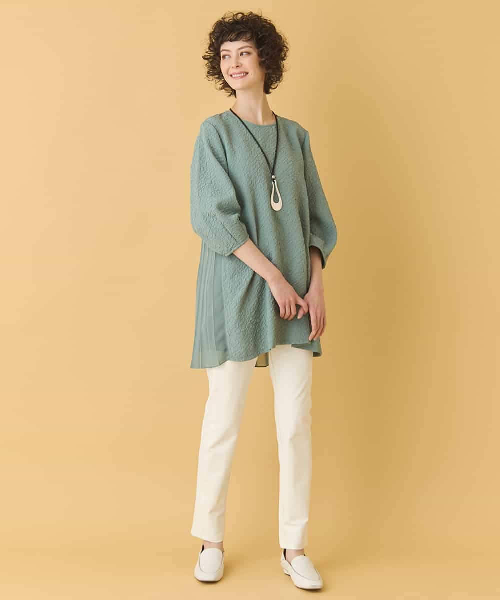 RBBIW41290 HIROKO BIS(ヒロコ ビス) ふくれジャカードプリーツジョイントチュニック /洗える グリーン