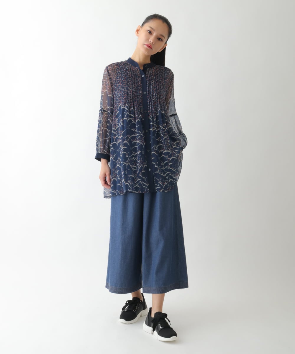 RBBJB10330 HIROKO BIS(ヒロコ ビス) 【ボウタイ付き】楊柳シフォンフラワープリントブラウス /洗える ネイビー