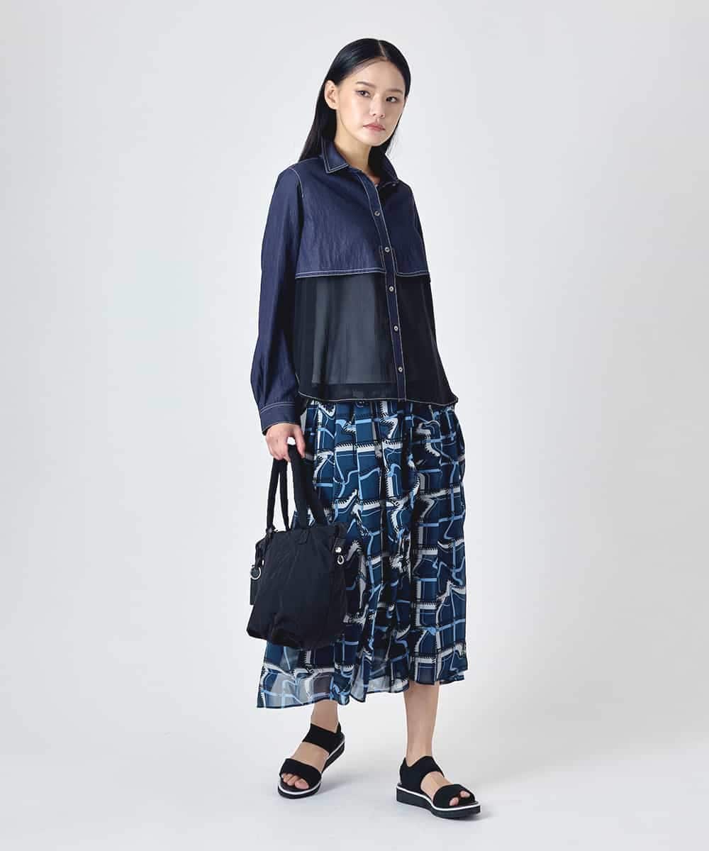RBBJD01290 HIROKO BIS(ヒロコ ビス) デニムライクツイルシアードッキングブラウス ネイビー