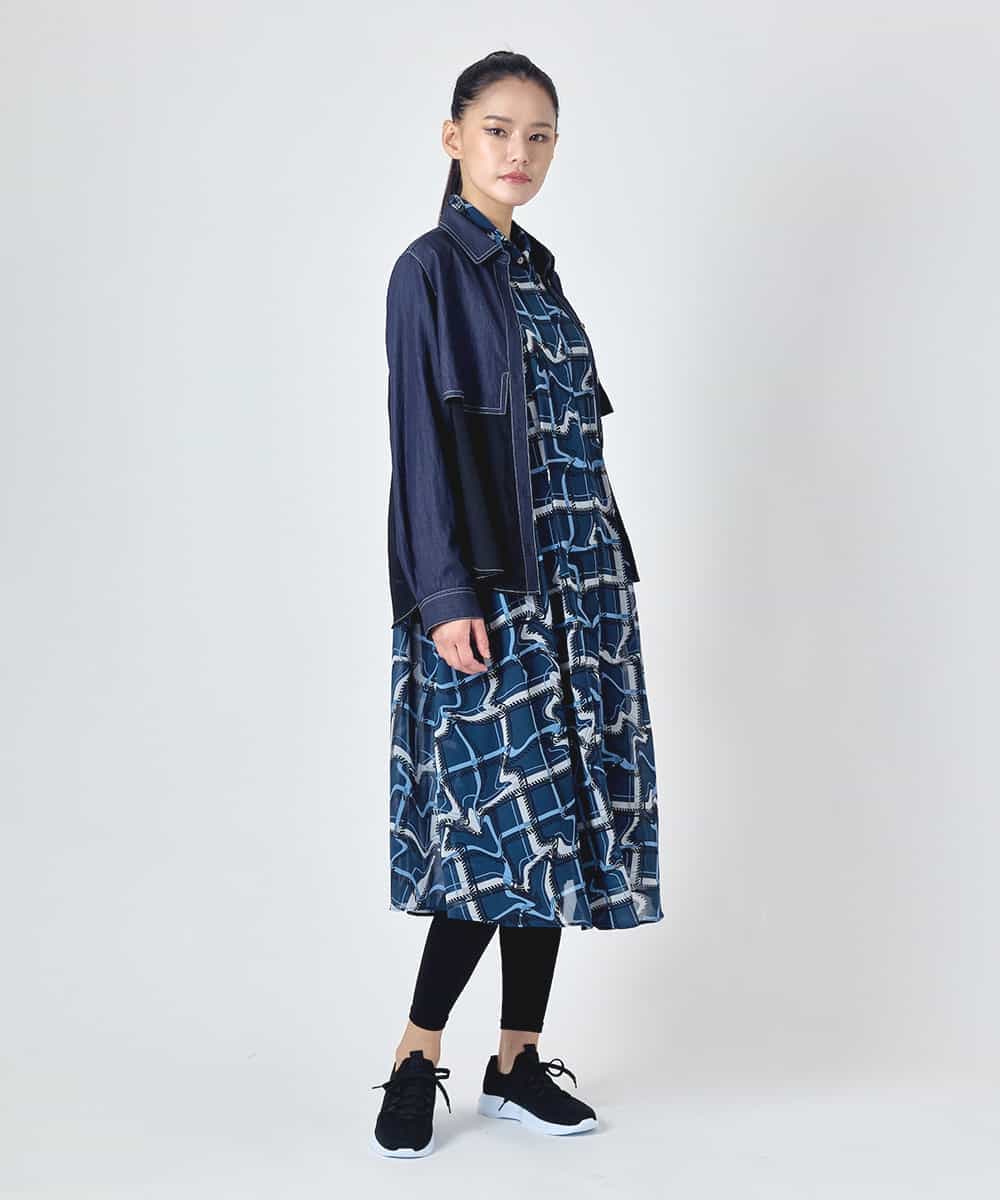 RBBJD01290 HIROKO BIS(ヒロコ ビス) デニムライクツイルシアードッキングブラウス ネイビー