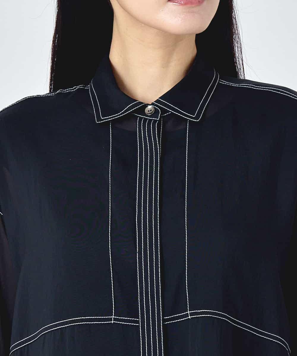 RBBJD12290 HIROKO BIS(ヒロコ ビス) ステッチデザイン短丈シアーブラウス ブラック