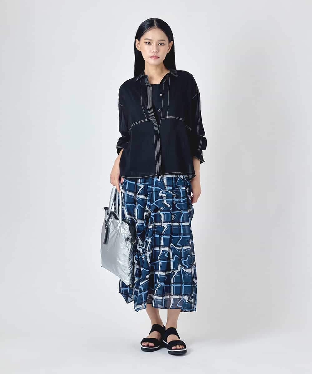 RBBJD12290 HIROKO BIS(ヒロコ ビス) ステッチデザイン短丈シアーブラウス ブラック