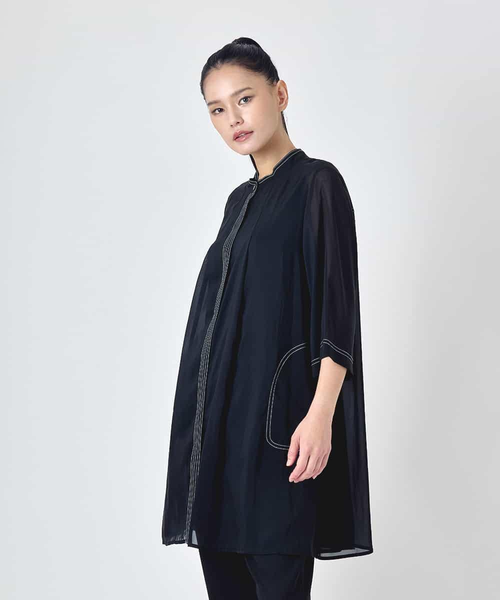 RBBJD13290 HIROKO BIS(ヒロコ ビス) ステッチデザインシアーチュニックブラウス ブラック