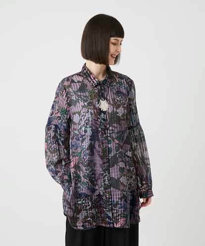 RBBLE18290  シアーチェックボタニカル柄ブラウス