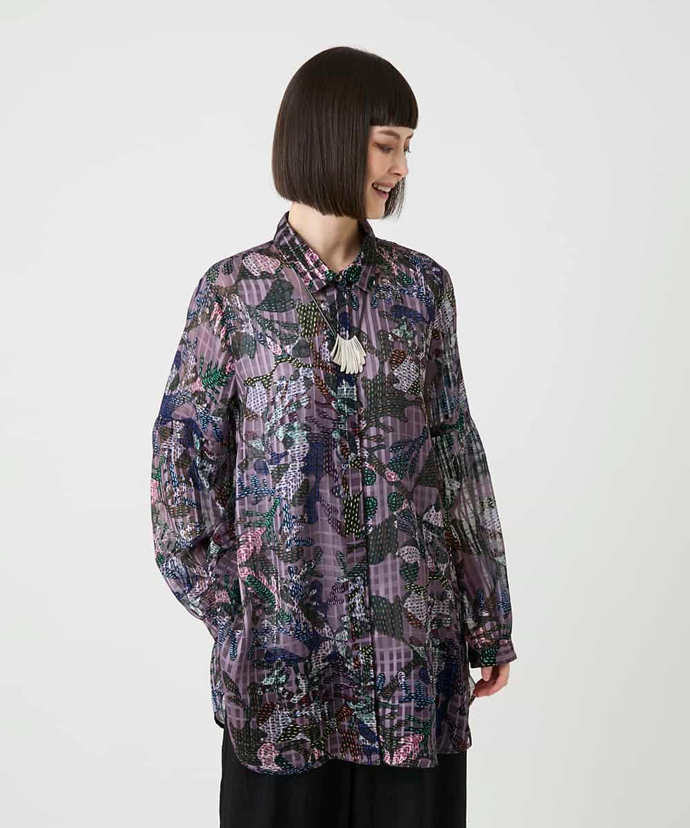 RBBLE18290 HIROKO BIS(ヒロコ ビス) シアーチェックボタニカル柄ブラウス パープル