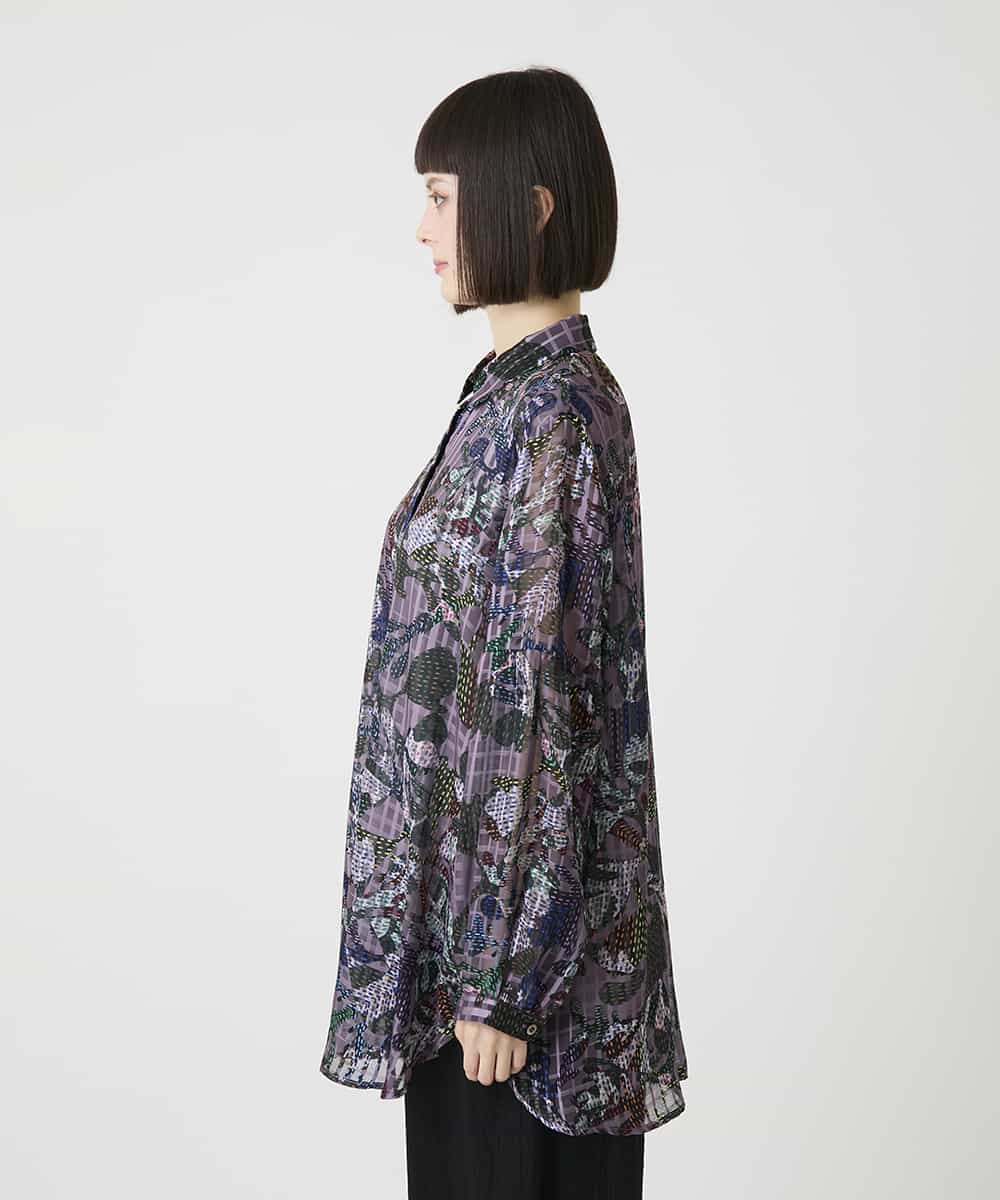RBBLE18290 HIROKO BIS(ヒロコ ビス) シアーチェックボタニカル柄ブラウス パープル