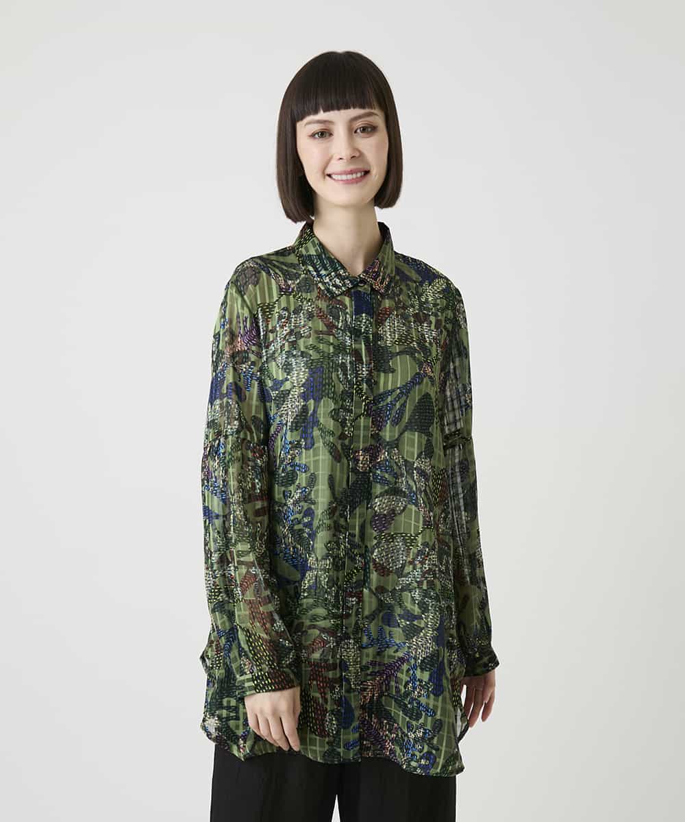 RBBLE18290 HIROKO BIS(ヒロコ ビス) シアーチェックボタニカル柄ブラウス パープル