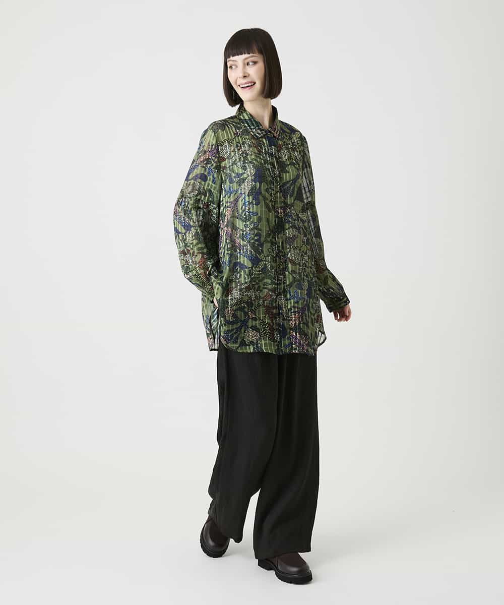 RBBLE18290 HIROKO BIS(ヒロコ ビス) シアーチェックボタニカル柄ブラウス パープル
