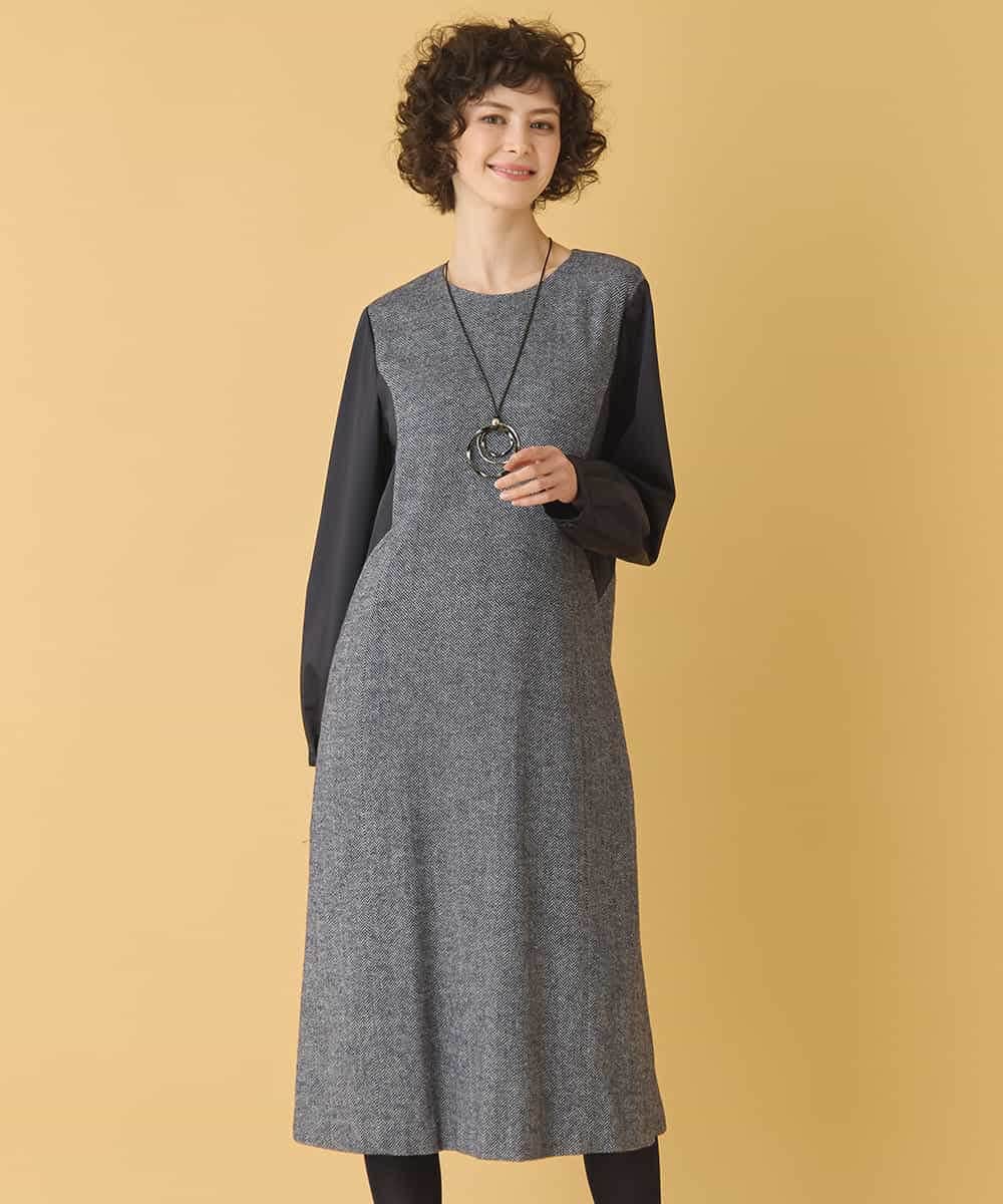 RBEAB41460 HIROKO BIS(ヒロコ ビス) ファンシーヘリンボーンドッキングワンピース ネイビー