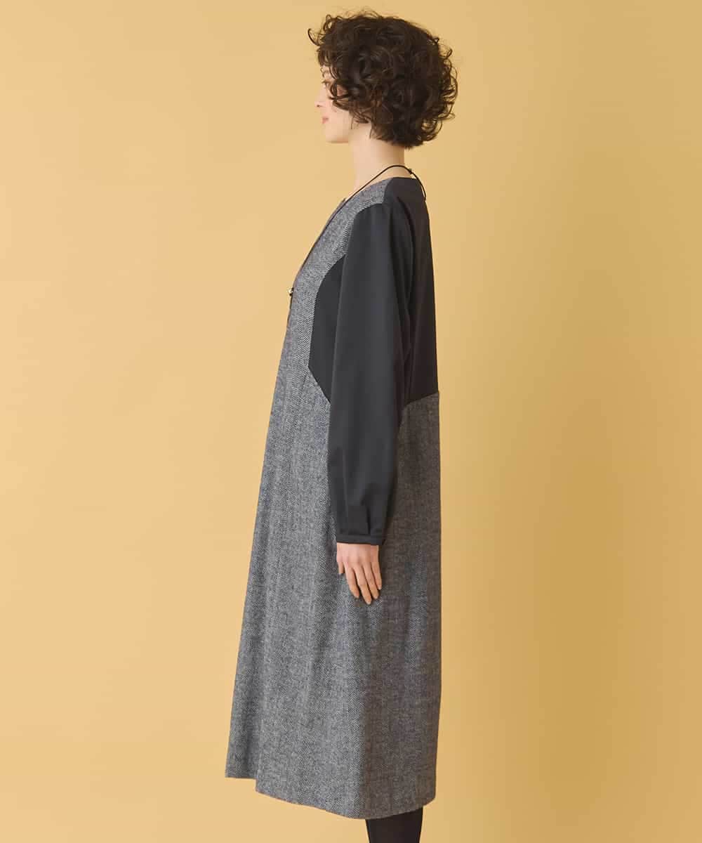 RBEAB41460 HIROKO BIS(ヒロコ ビス) ファンシーヘリンボーンドッキングワンピース ネイビー