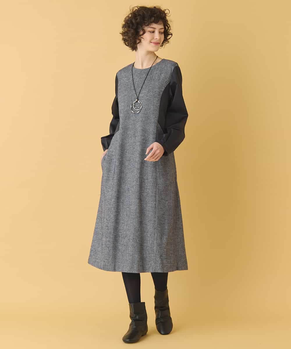 RBEAB41460 HIROKO BIS(ヒロコ ビス) ファンシーヘリンボーンドッキングワンピース ネイビー