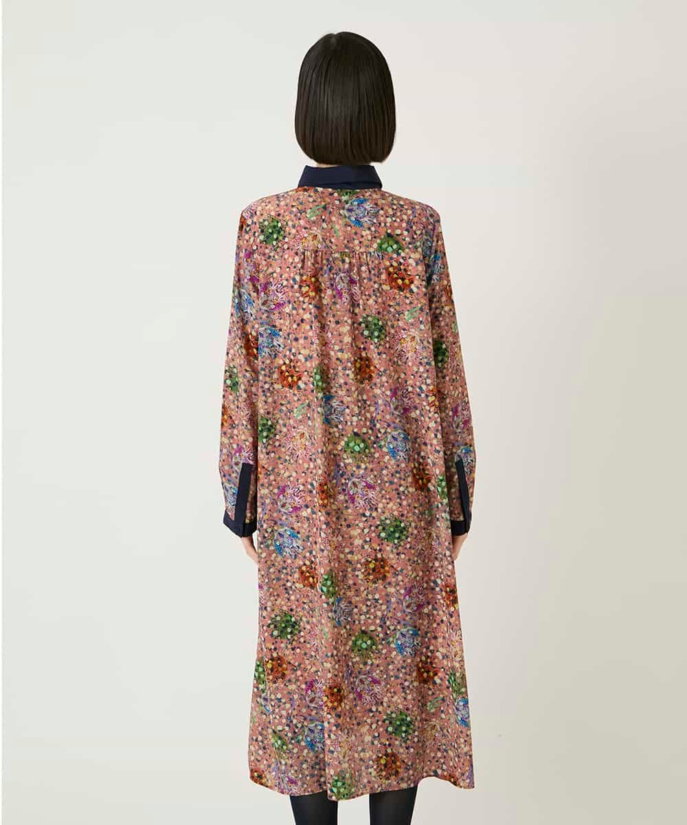 RBEAE40450 HIROKO BIS(ヒロコ ビス) 幾何フラワーアートプリントワンピース ブラウン