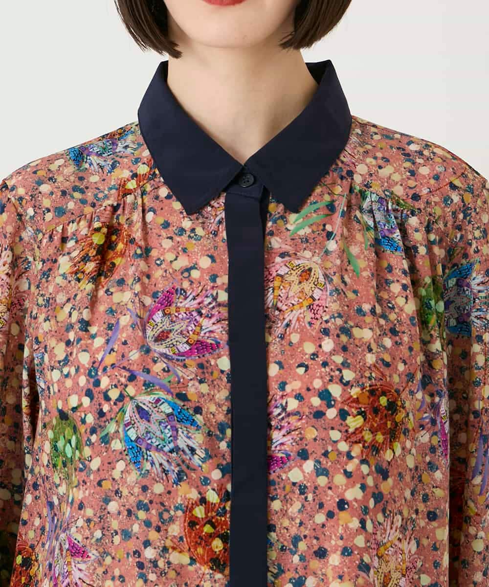 RBEAE40450 HIROKO BIS(ヒロコ ビス) 幾何フラワーアートプリントワンピース ブラウン