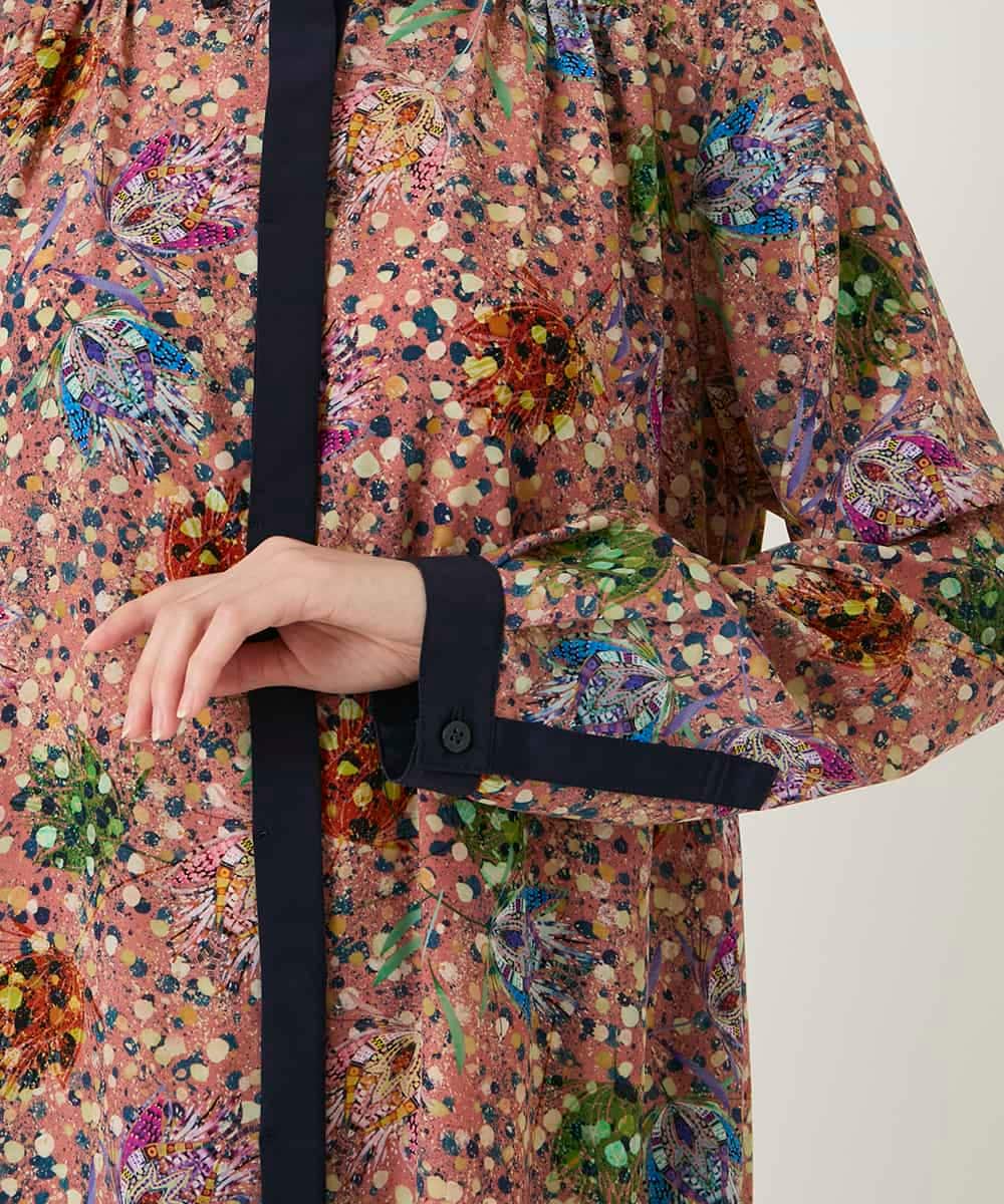 RBEAE40450 HIROKO BIS(ヒロコ ビス) 幾何フラワーアートプリントワンピース ブラウン