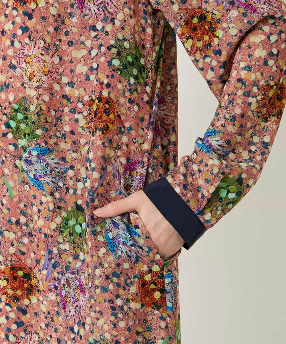 RBEAE40450 HIROKO BIS(ヒロコ ビス) 幾何フラワーアートプリントワンピース ブラウン