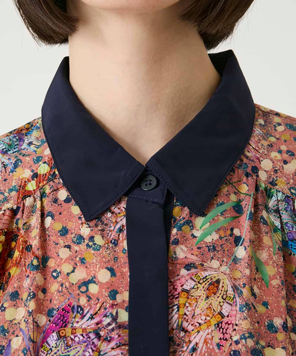 RBEAE40450 HIROKO BIS(ヒロコ ビス) 幾何フラワーアートプリントワンピース ブラウン